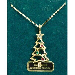 Genuine Austrian Crystal Gold Christmas Tree Necklace